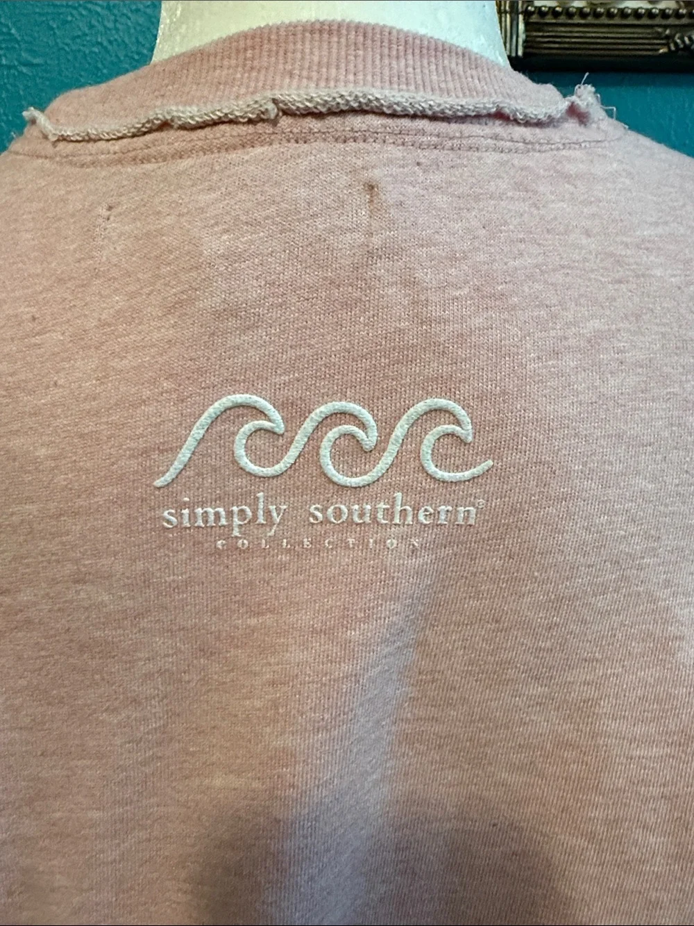 Simply Southern Pink Crewneck Sweater with Teal 'Weekend' Graphic